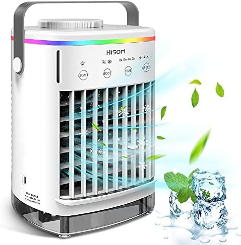 Portable Air Conditioner,Evaporative Air Conditioner Fan with Water Tank Camping AC Unit,Personal Air Cooler Desktop 4 Speeds 8H Timer 7 Colors-White