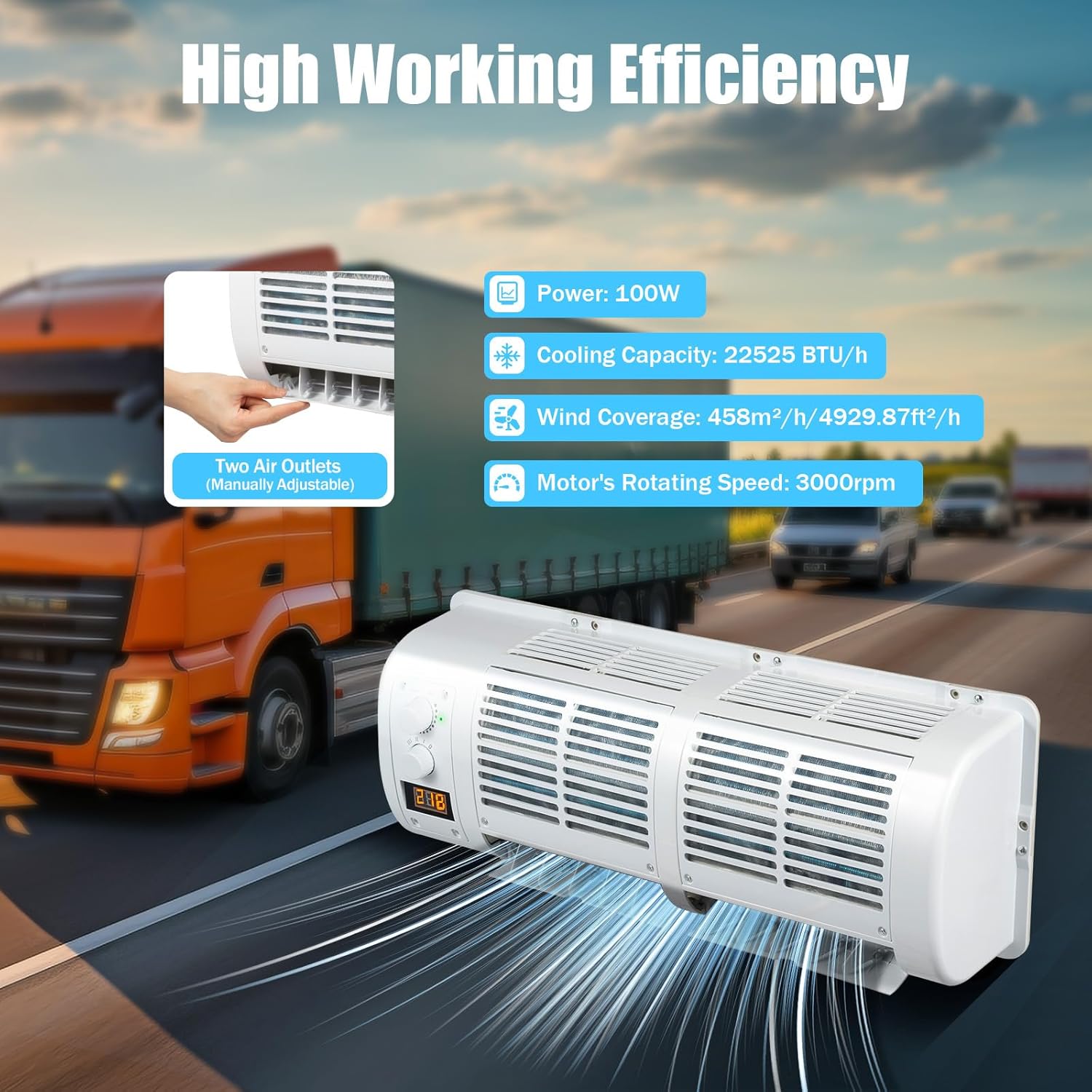 Portable Air Conditioners for Car, 12V Universal Car Air Conditioner Fan, Air Conditioning for Truck with LCD Screen for Car Caravan Truck Hanging Cooler(22525 BTU/H)