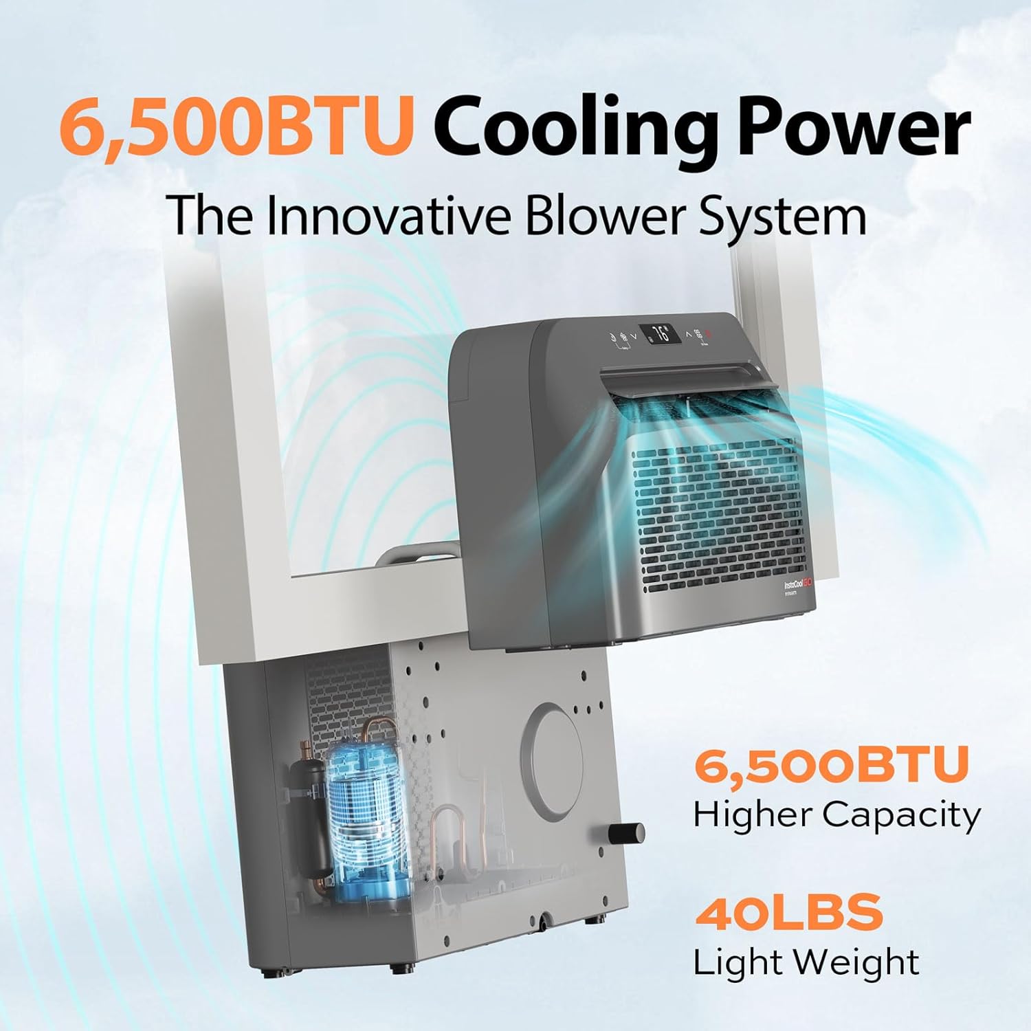 FOGATTI RV Window Air Conditioner, 6500 BTU Cools up to 120Sq.ft, 4-in-1 AC Unit and Lower Noise, Suitable For RV and House-workshop, included Window Installation Kits (Silver Grey)