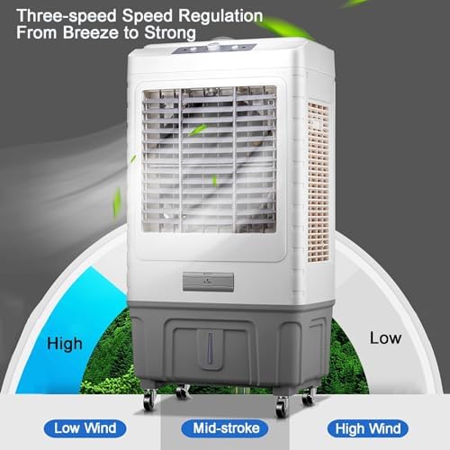 Evaporative Air Cooler Portable Air Conditioner, Fan Cooler with 120° Oscillating, 3 Wind Speeds, Evaporative Cooler for Outdoor Indoor Use(Size:95cm/55L)
