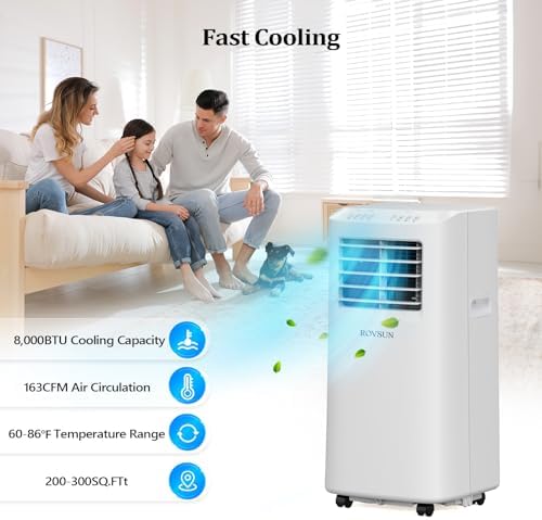 ROVSUN 8000 BTU Portable Air Conditioner with Remote Control, 3-in-1 Room AC Unit, Fan & Dehumidifier with Digital Display, 24H Timer & Installation Kits for Home Office Dorm