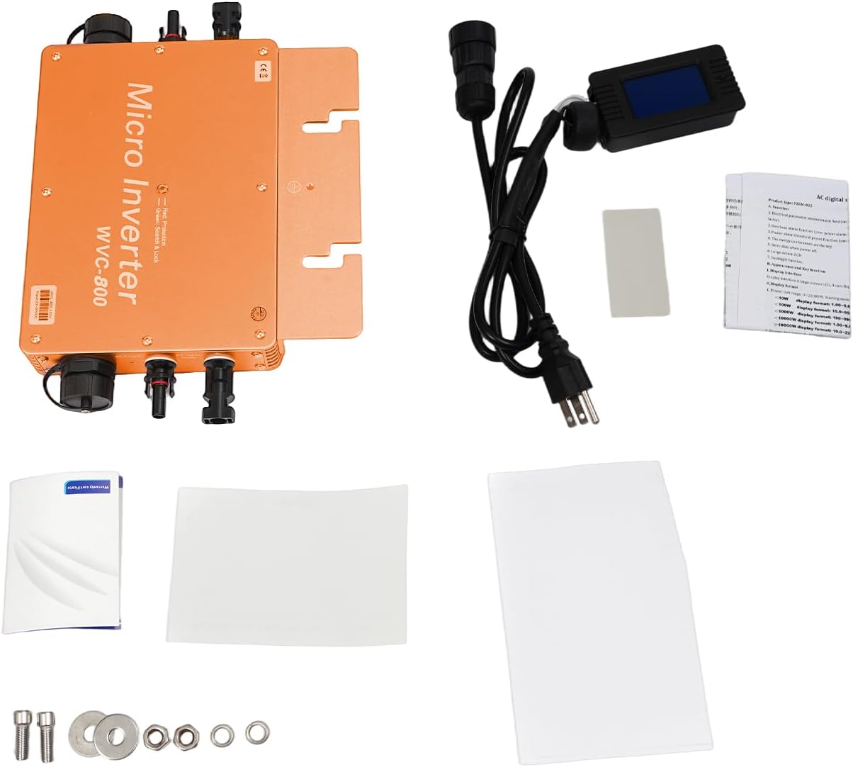 800W Solar Power Inverter with MPPT & LCD Display, 22-50VDC to 120V/230V AC Pure Sine Wave Inverter, Grid-Tie Power Inverter with Over-Temperature/Voltage Protection (Gold)