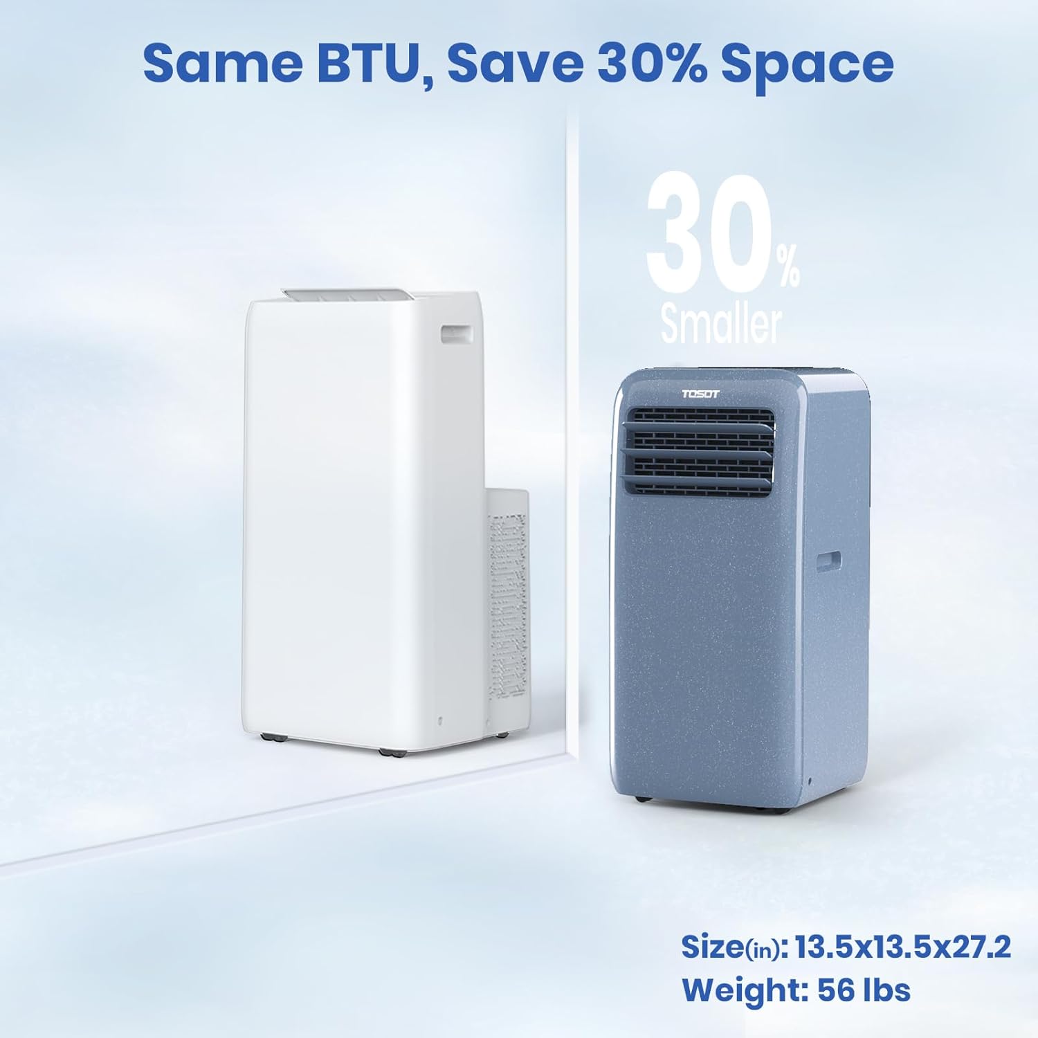 TOSOT 11,500 BTU (8,000 BTU SACC) Portable Air Conditioner WiFi Control, 3-in-1 Portable AC, Dehumidifier, Fan for Large Rooms Up to 400 sq ft, Easy Installation, AOMI Series, Steel Blue