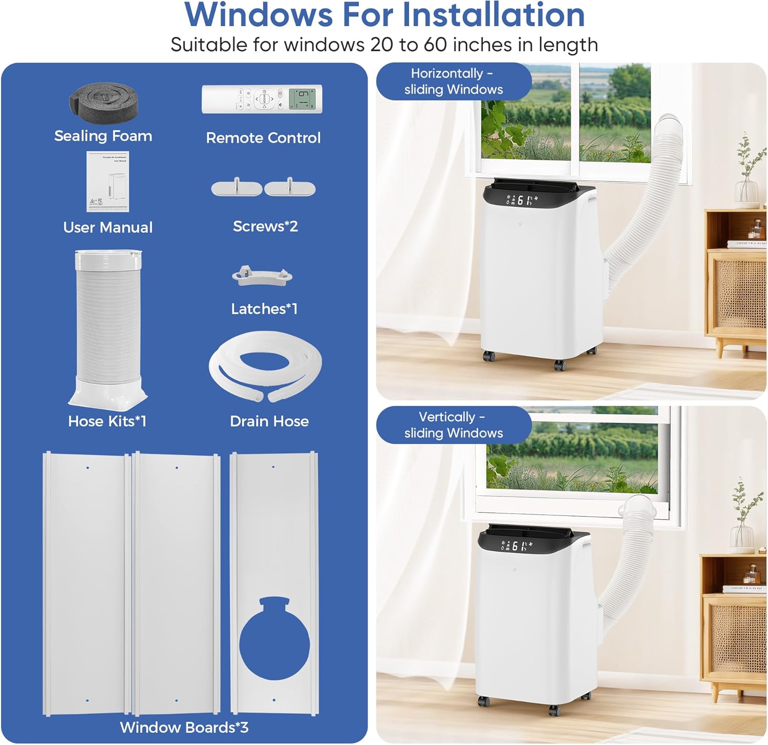 12000 BTU Portable Air Conditioners Cools Up to 500 Sq.Ft, Portable AC Unit with Cool, Dry, Fan Modes, Standing AC Unit with Remote Control and Installation Kit