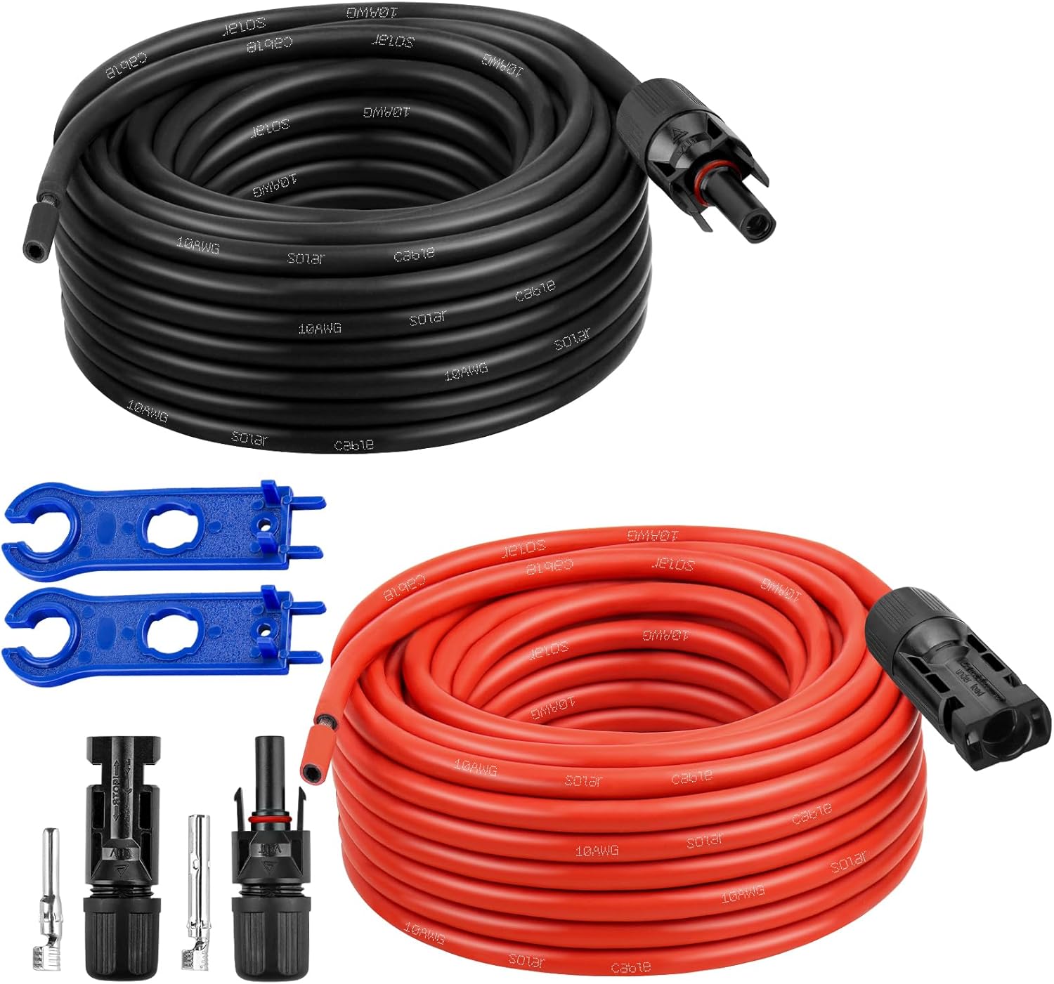 XRDS -RF Solar Extension Cable 10AWG, 50FT Red & Black Solar Panel Wire with Solar Connectors, PV Wire with Disconnect Wrenches & Extra Male/Female Connectors for RV, Camper, Inverter, Off-Grid System