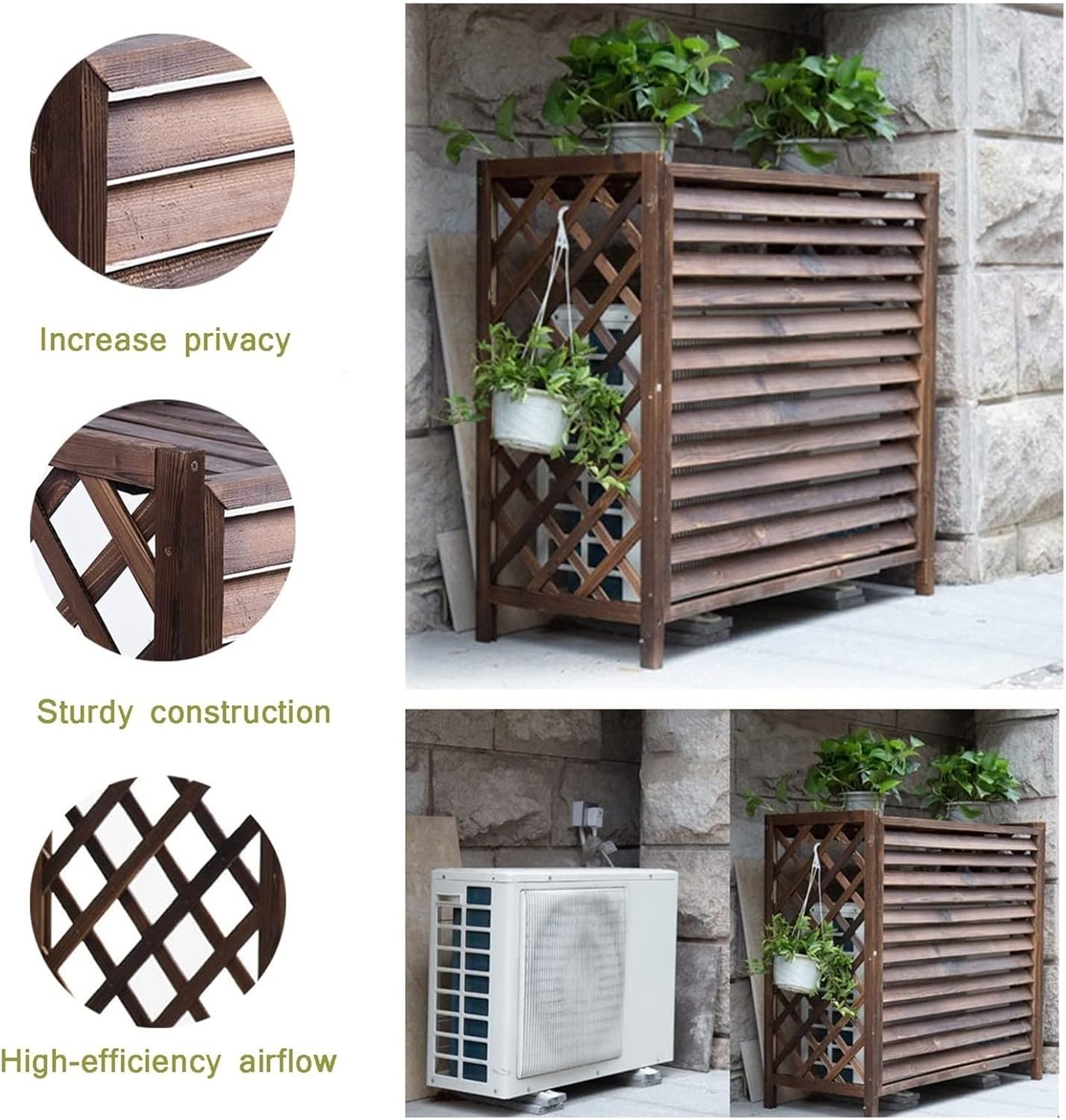 Split Air Conditioner Covers for Outside Units Trash Can Enclosure Flower Stand Protective grilles All Weather Heavy Duty Privacy Fence Screen Anti Theft Wooden AC Cover Outdoor (Size : 103