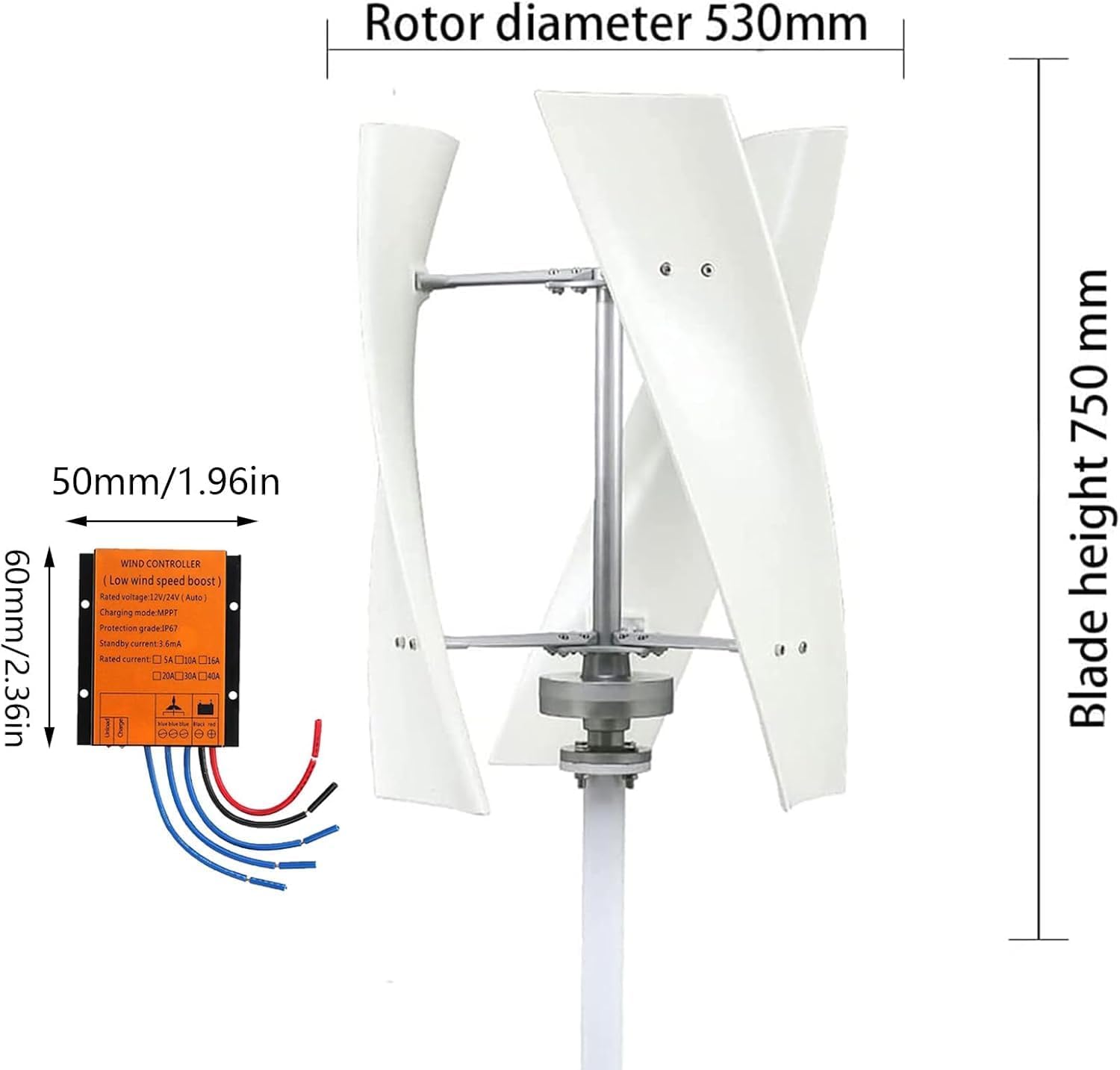 Wind Turbine 9000W, DC 12V 24V Wind Turbine Generator 2M/Min, Wind Turbine Kit with Charge Controller Home Power
