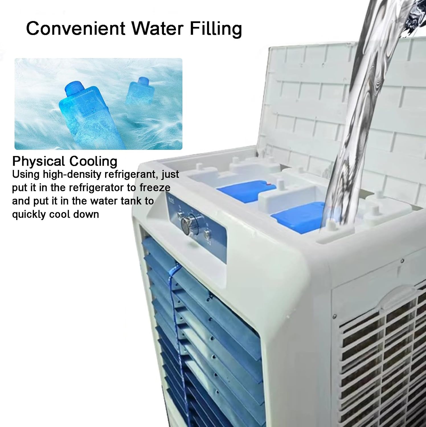 Portable Air Conditioners, Swamp Cooler, Wide-angle Air Supply, 3 Ice Curtains, Quiet Operation, for Bedroom and Office, with 45L/10bal Water Tank