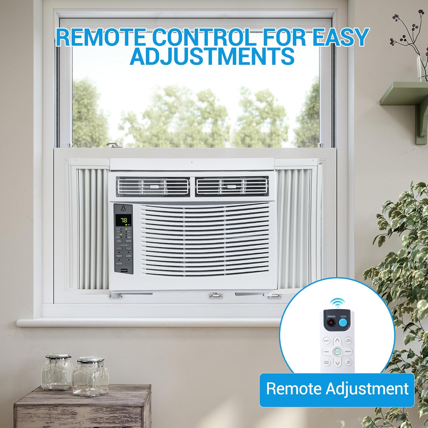 6,000 BTU Window Air Conditioner, Up to 350 Sq.Ft., Energy Saving Window AC Unit with Adjustable Thermostat & Fan Speed, 24-Hour Timer, for Office, Bedroom, Kitchen, White(with Wifi)