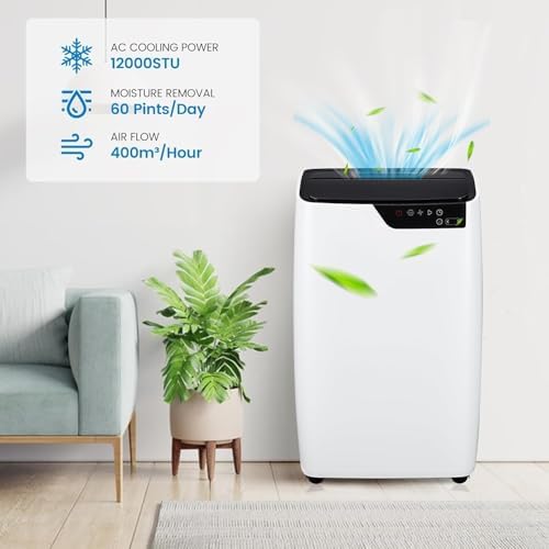 Portable Air Conditioners, 12000 BTU AC Unit with Remote Control, Energy Efficient Quiet Operation for Bedroom, Office, Dorm Rooms Up to 550 Sq. Ft, 24H Timer, White
