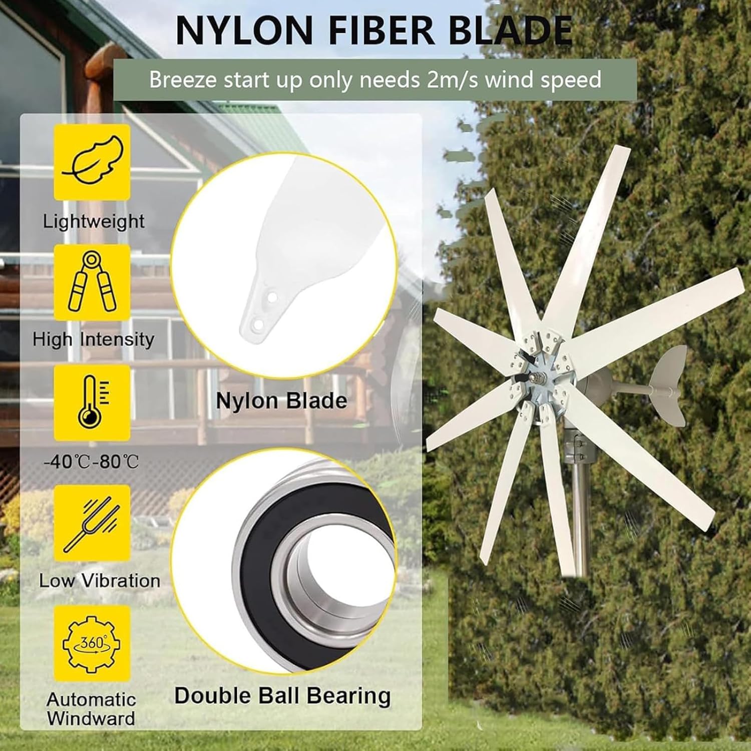 24V Small Wind Turbine Generator - Durable Aluminum, Operates -40℃ to 80℃, Perfect for Off-Grid Power Solutions, Reliable Home Windmill Generator, Eco-Friendly Energy Solution