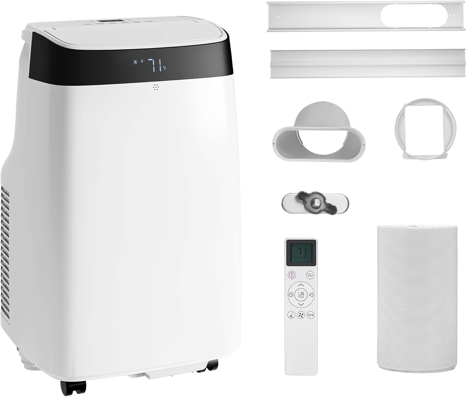 Portable Air Conditioner, 10,000 BTU 3-in-1 Cooling, Dehumidifier & Fan, Portable AC Unit Includes Window Kit & Remote Up to 500 Sq,24h Timer & Sleep Mode for Bedroom, White