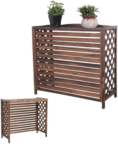 Air Conditioner Fence Screen Protective Cover Solid Wood Shelf Plant StorageDecorative Louvered Frame for Outside to Hide Condensing Unit for Outdoor Privacy(Brown,L105cm*W47cm*H80cm)