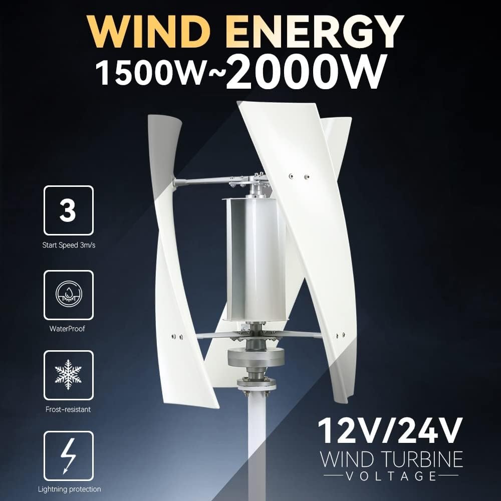 Wind Turbine, Windmill Energy 12v 24v Turbine w 3 Blades Vertical Axis Permanent Maglev Generator with Mppt Controller(400W-01,Turbine ONLY_12V)
