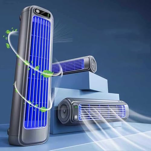 KtEli Portable Air Conditioners Cooling Fan，Air Conditioner, Silent Portable Bladeless Fan, 3 Wind Speeds, Screen Power Display, Ultra Long Battery Life, For Bedroom, Kitchen (Rechargeable)(Gray)