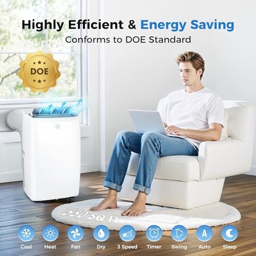 2025 Upgraded Portable Air Conditioner,8,000 BTU Portable AC Unit with Built-in Cool, 3-in-1 Cooling Fan & Dehumidifier for Rooms up to 350 Sq. Ft.,Smart APP and Remote Control,2 Speed,24H Timer