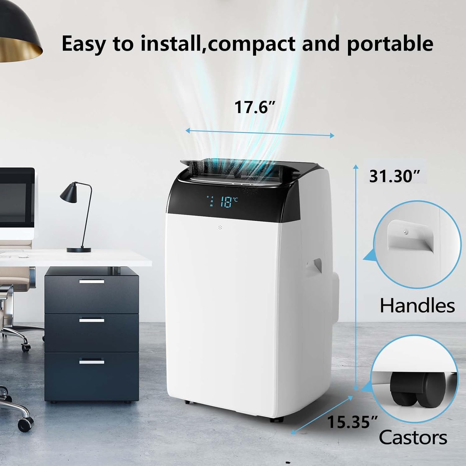 12000Btu Portable Air Conditioner with Remote Control, Quiet AC Unit with Cool, Dehumidifier & Fan Mode Room Cooling Up to 500 sq ft, 24 Hour Timer, Window Installation Kit for Home, White