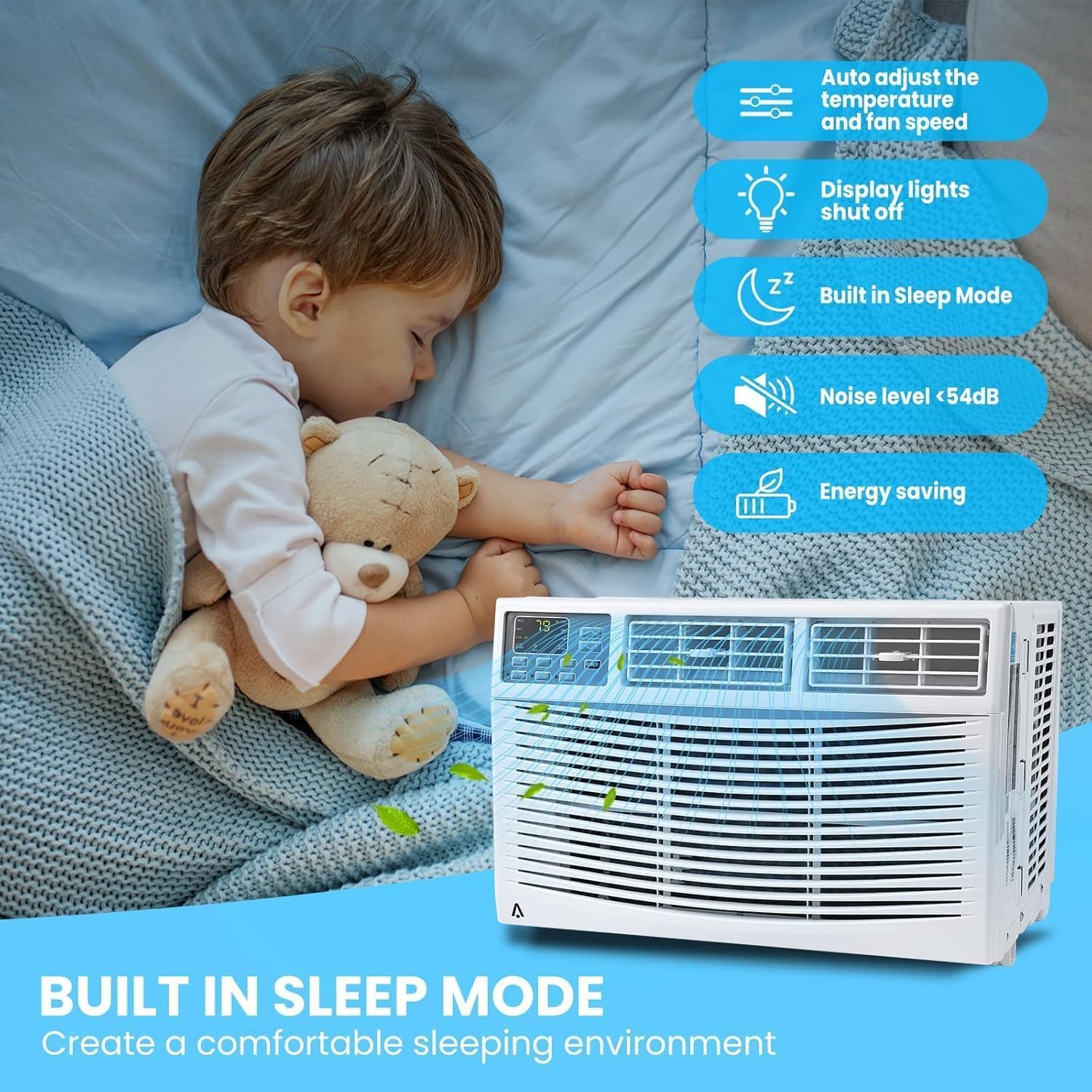 Window Air Conditioner 8000 BTU, Smart Window AC Unit Cools Up to 350 Sq. Ft., Energy Saving with Remote & App Control & Timer Function, Window Fan for Small Rooms, Living Room, Office