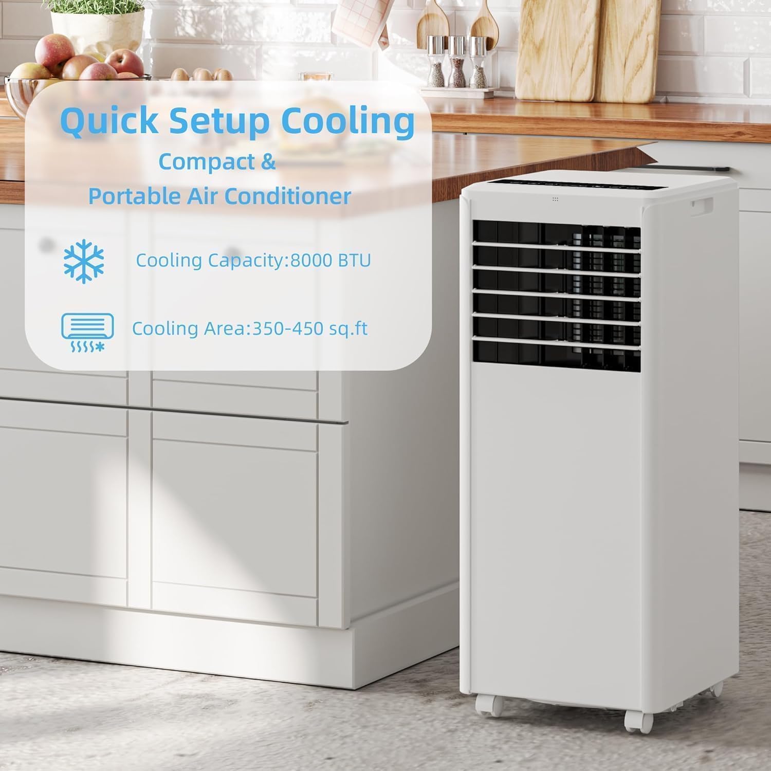 8000 BTU Portable Air Conditioners, Cool Up to 350 Sq.Ft,3 in 1 portable ac unit with Remote Control/Fast Cooling/24Hrs Timer/Window Installation Kit, White