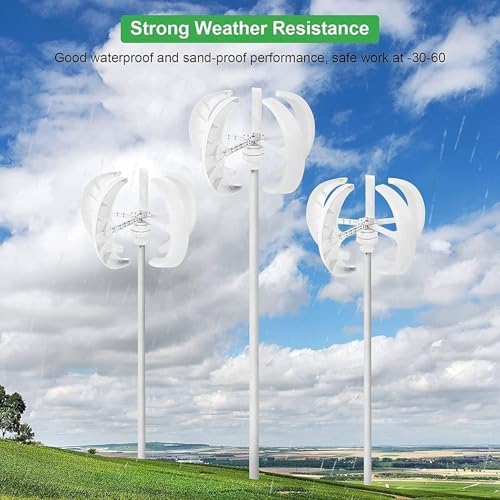 400W 600W 800W 1000W 1200W Wind Turbine Generator Kit - Vertical Axis Wind Solar Hybrid System with 5 Blades & Controller for Home Energy Solutions, 12V Windmill Motor
