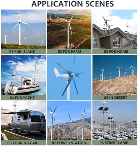 12000W Wind Turbine Generator - 5 Blade 12V/24V/48V Windmill with MPPT Controller, 3 Phase AC Power Kit for Boats, Cabins, Homes & Terraces - Navy-48V
