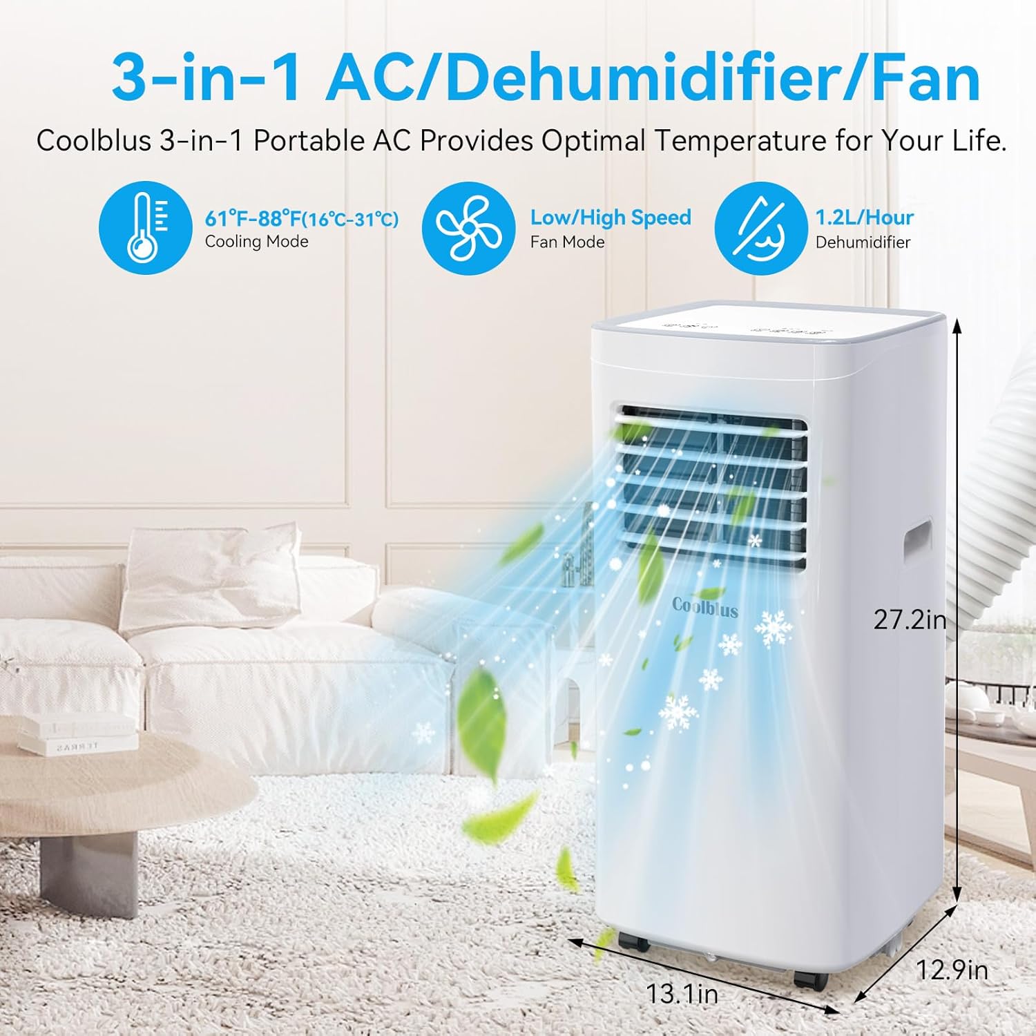 Portable Air Conditioners,8500 BTU air conditioner Cools Up to 360 Sq. Ft. 3 in 1 Portable AC with Remote Control,24H Timer, Smart Sleep Mode,Window Installation Kit & Filter Cleaning Brush