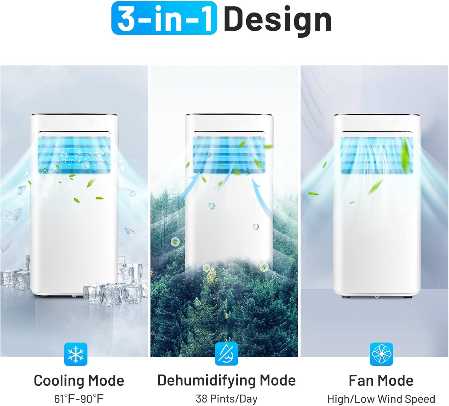 PETSITE Portable Air Conditioner 10000 BTU, 3 in 1 AC Cooling Unit with Air Cooler, Fan & Dehumidifier, LED Display & Remote Control, Cools up to 350 sq.ft