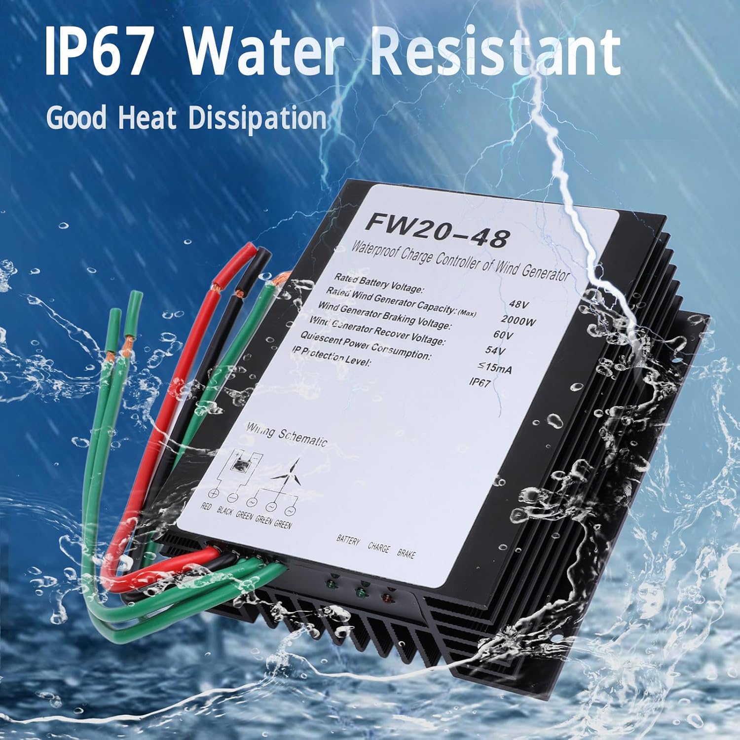 MPPT Wind Turbine Charge Controller 48V IP67 Water , Automatic Braking for 2000W Wind Turbine - Advanced Heat Dissipation, Reliable Protection, Ideal for Renewable Energ