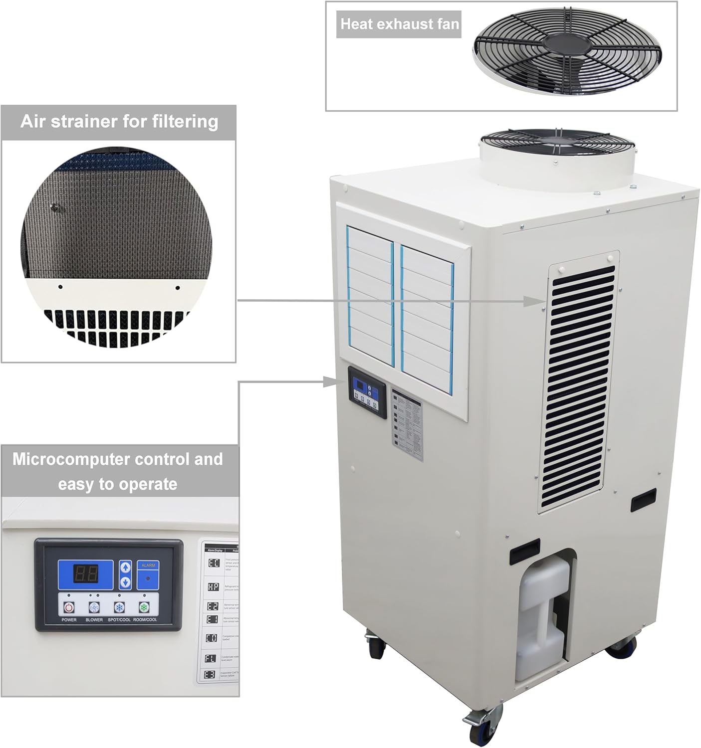 TECHTONGDA Spot Air Conditioner Mobile Cooler Outdoor Indoor Aircon 3800m³/h with Air Vent Louver 220V