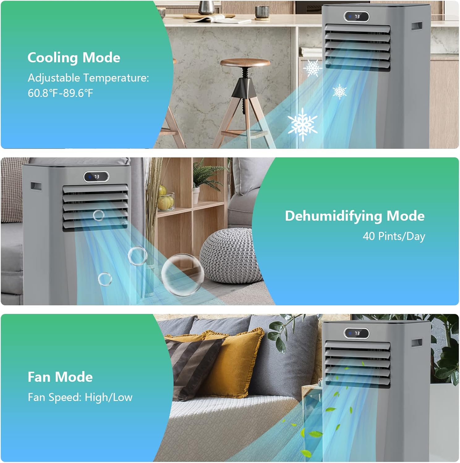 ARLIME Air Conditioner Portable, 10000 BTU Cools up to 350 sq. ft, Portable AC Unit with Fan & Dehumidifier, 2 Speed, Child Lock, 24H Timer, LED Display, Air Cooler for Living Room, Bedroom, Office