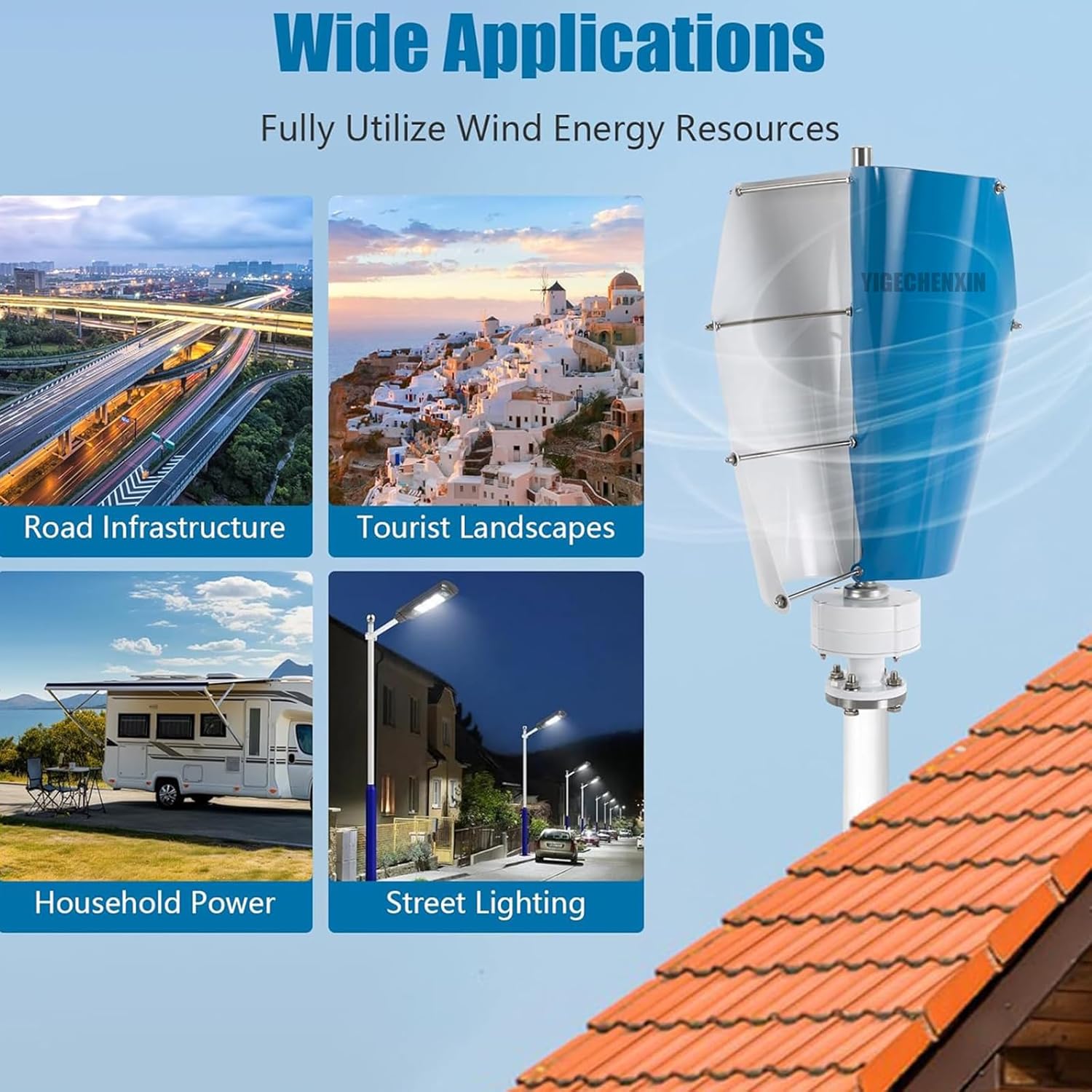 1000W/2000W/3000W Silent Vertical Axis Wind Turbine, Spiral Magnetic Levitation Generator with MPPT Controller, Used for Household Street Lighting(12V/24V/48V)