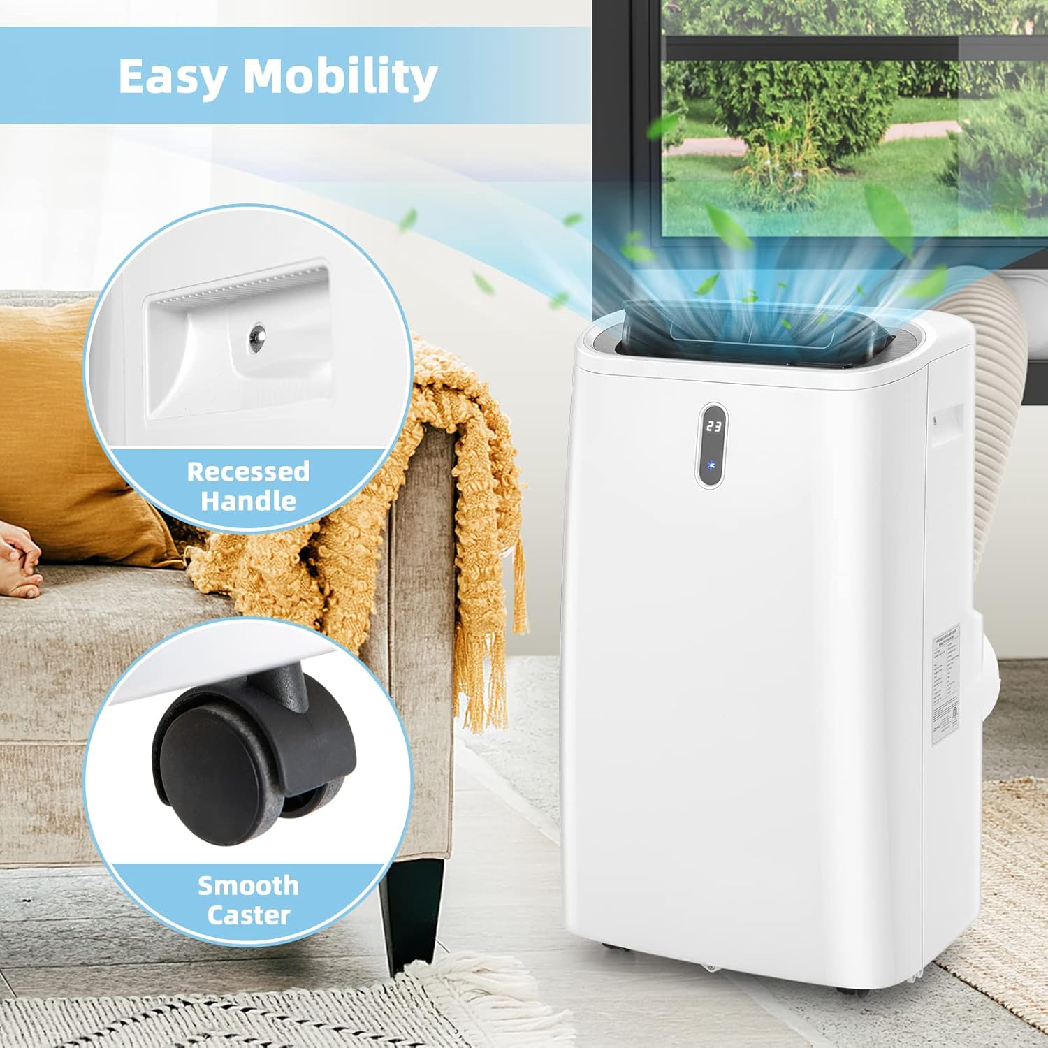 LDAILY 4-in-1 Portable Air Conditioner w/Remote Control, 12000 BTU AC Unit w/Cool, Heat, Fan, Dry & Sleep Mode, Smart Phone Control, Cools Up to 450 sq.ft, Air Cooler w/Window Kit (12000 BTU)