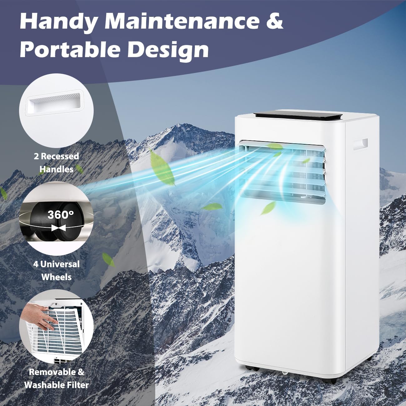 SIMOE 3-IN-1 Portable AC, 10000BTU Portable Air Conditioner Unit for room Cooling up to 350 sq.ft, with Remote Control, Window Kit & 0-24H Timer, Built-in Fan, Cooling, Dehumidifier & Sleep Modes