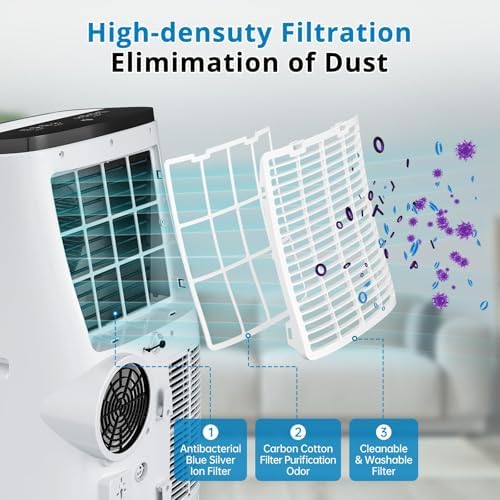 8,000 BTU Air Conditioner, Cools Up to 350 Sq. Ft.,Freestanding AC Unit for Room With Remote Control, 3 In 1 Air Cooler With Fan, Dehumidifer, Ultra Quiet, 35% Energy Savings