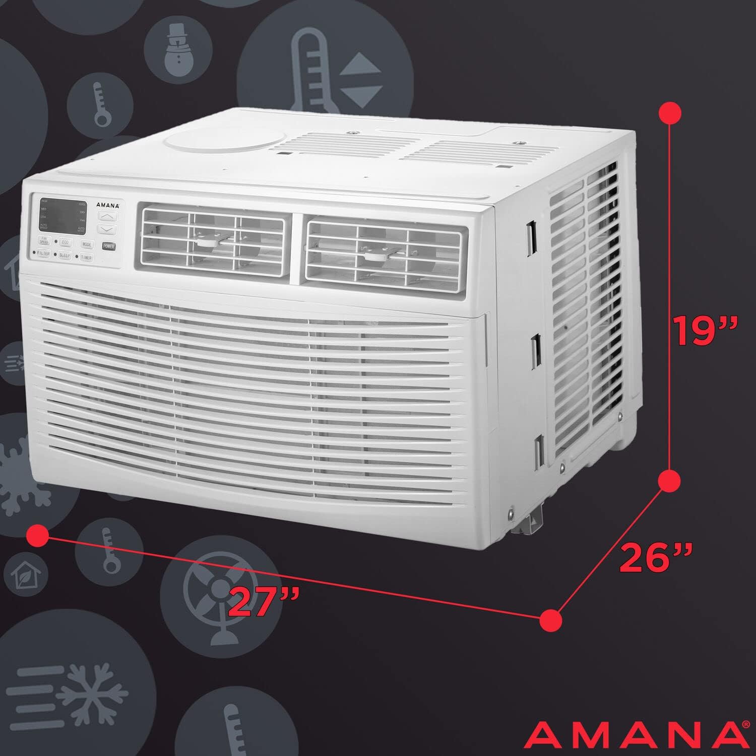 Amana 24,000 BTU 230V Window-Mounted Air Conditioner with Remote Control, AC for Rooms up to 1500 Sq.Ft, 24H Timer, 3-Speed, Auto-Restart, Digital Display, ​White