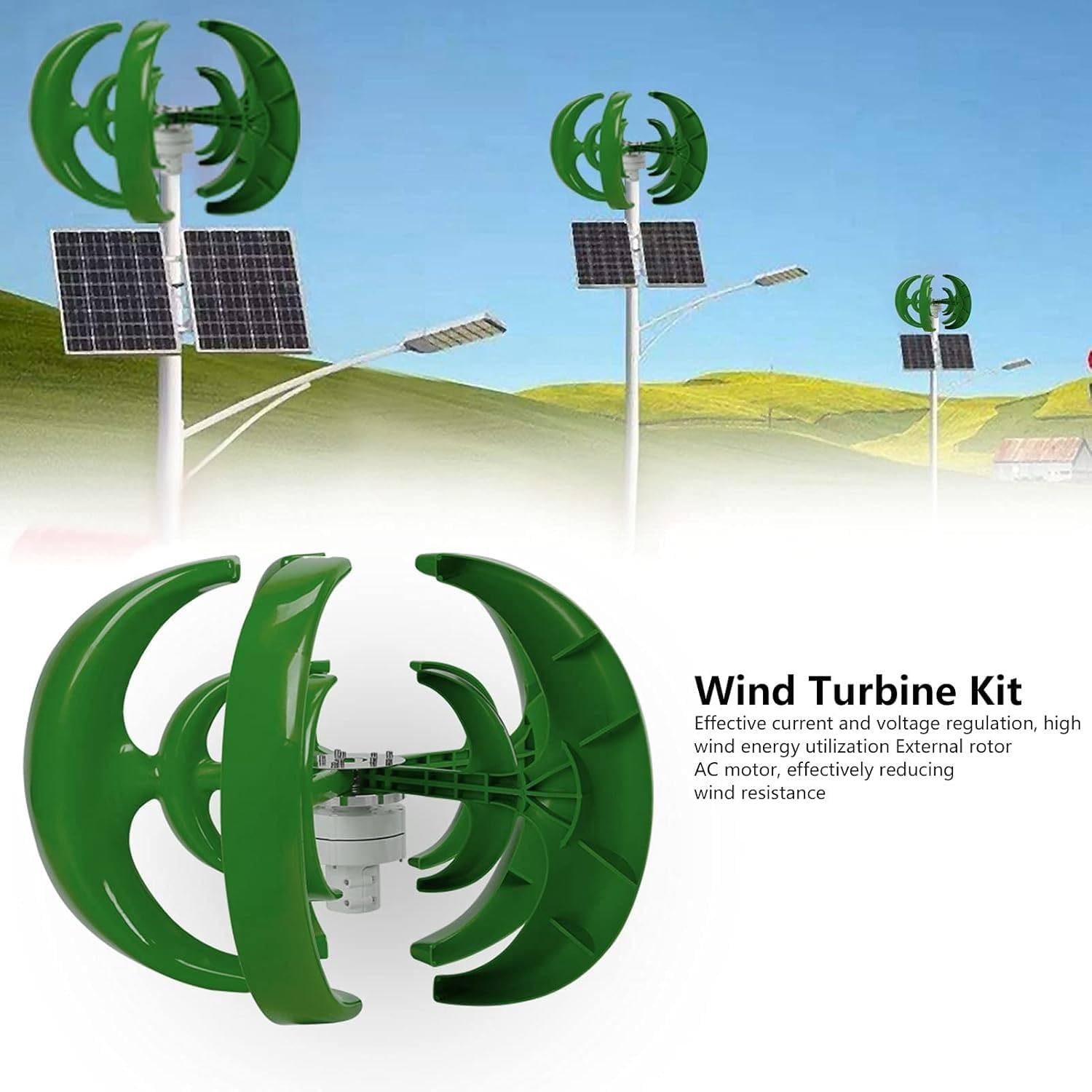 800W Vertical Axis Wind Turbine Generator Kit for Home & Camping, Noiseless with MPPT Controller, 12V/24V Green Energy Solution, Eco-Friendly Power Generation