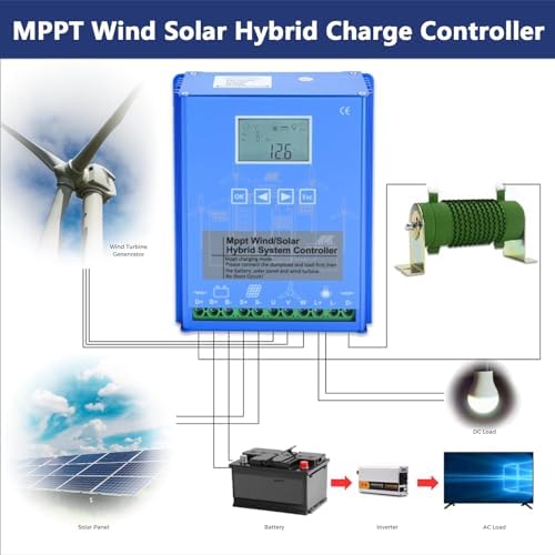 2000W Wind Solar Hybrid Charge Controller, MPPT Auto 12V/24V/48V, Wind Turbine & Solar Panel Compatible, LCD Display, Free Dump Load for Efficient Power Management