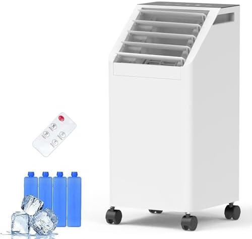 3-IN-1 Windowless Portable Air Conditioner, Evaporative Air Cooler with 90° Oscillation, 3 Speeds, Remote, 1 Gal Water Tank, 4 Ice Packs, Timer, Fast Cooling Fan for Indoor Bedroom Office