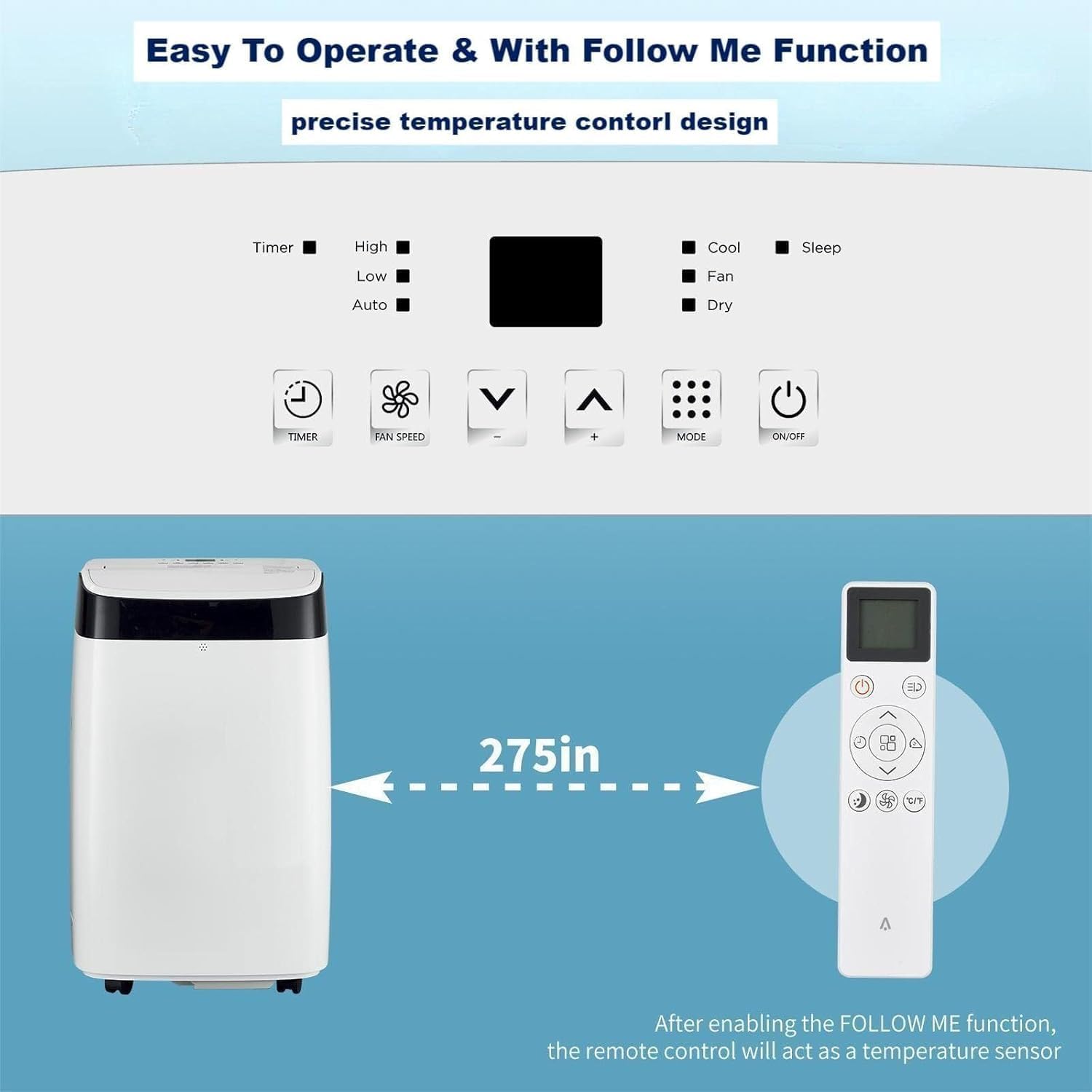 10000 BTU Portable Air Conditioner Cools Up to 450 Sq.Ft, Low Noise 52db/48db,3-In-1 Portable Ac Unit With Dehumidifier & Fan, Remote Control, 24H Timer, Sleep Mode, Includes Window Kit