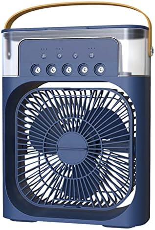 Mini Portable Air Conditioner, Usb Evaporative Cooler, 3 Speed Adjustment, 7 Color Led Humidifier, Office And Outdoor Dual Use (Blue)