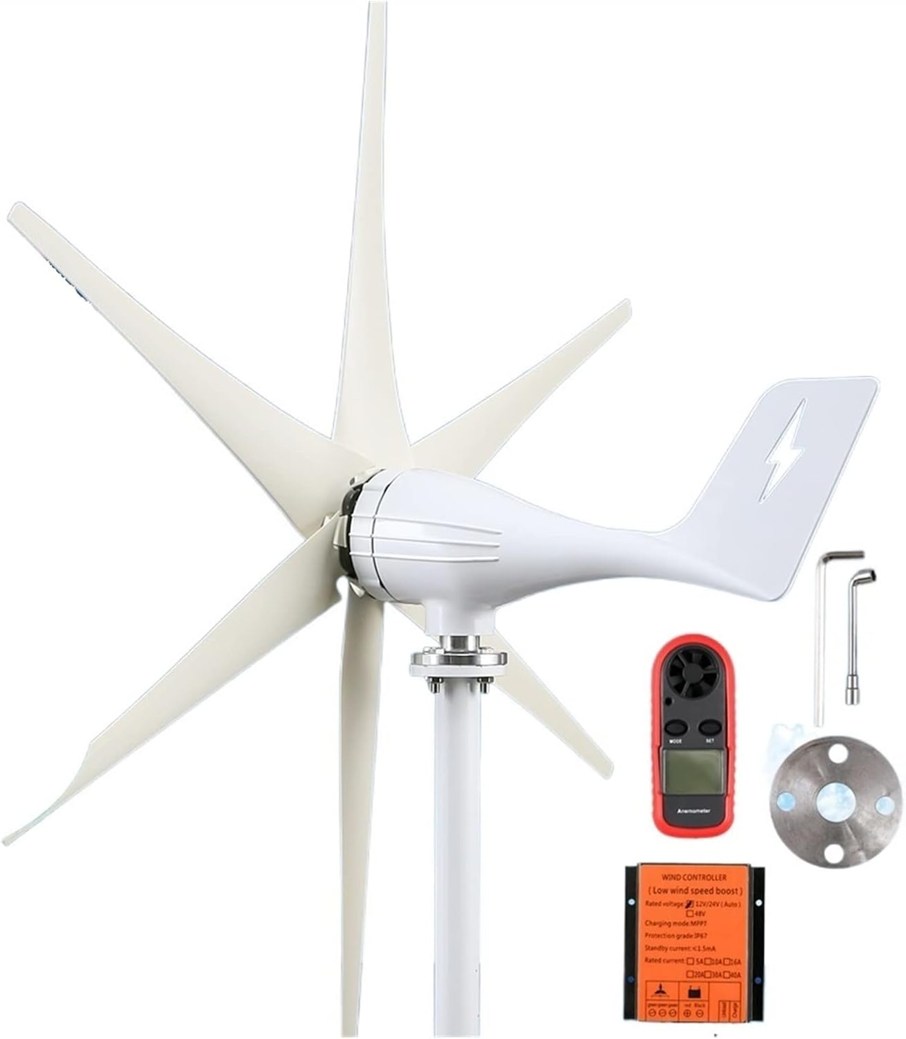 Wind Turbine, Small Wind Turbine Free Energy 3kw 3000w 48v 24v 12v 6 Blades with MPPT/Charge Controller Windmills RV Yacht Farm for Home Use(with Mppt Controller,12v)