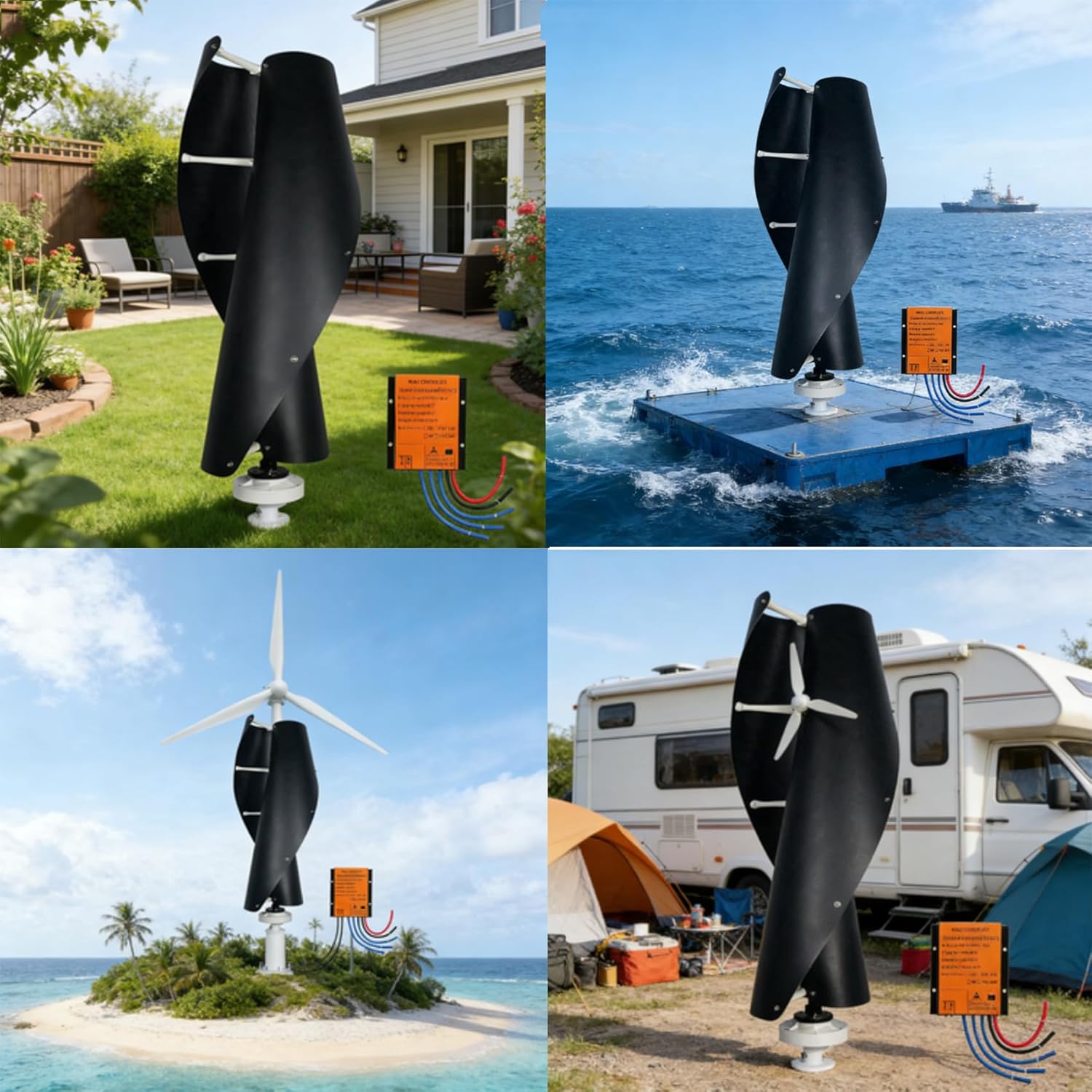 10000W Vertical Axis Wind Turbine - Low Noise 2-Blade Windmill Generator 12V/24V/48V/220V,with Controller, for Home Energy Solutions 24V