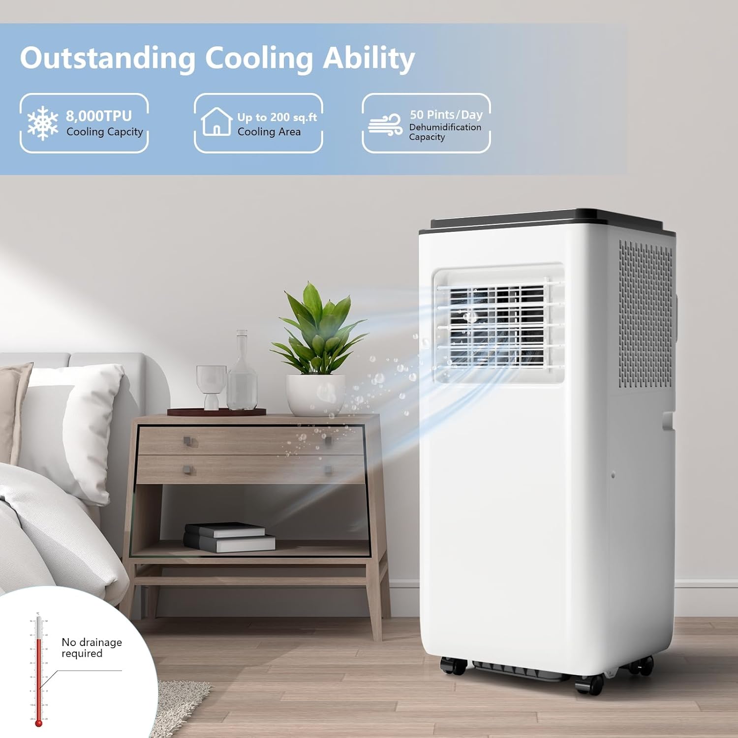 Air Conditioner, 8,000BTU Portable Air Conditioner, 3-in-1 AC Unit with Fan & Dehumidifier Cools up to 200 sq. ft, Portable AC with Remote Control For Room, Office, Dormitory, Bedroom, Living Room