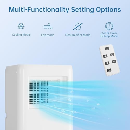 10,000 BTU Portable Air Conditioner, 3 in 1 AC Unit with Fan/Dehumidifier/Cools, 24H Timer, Remote Control, for Home/Kitchen/Office