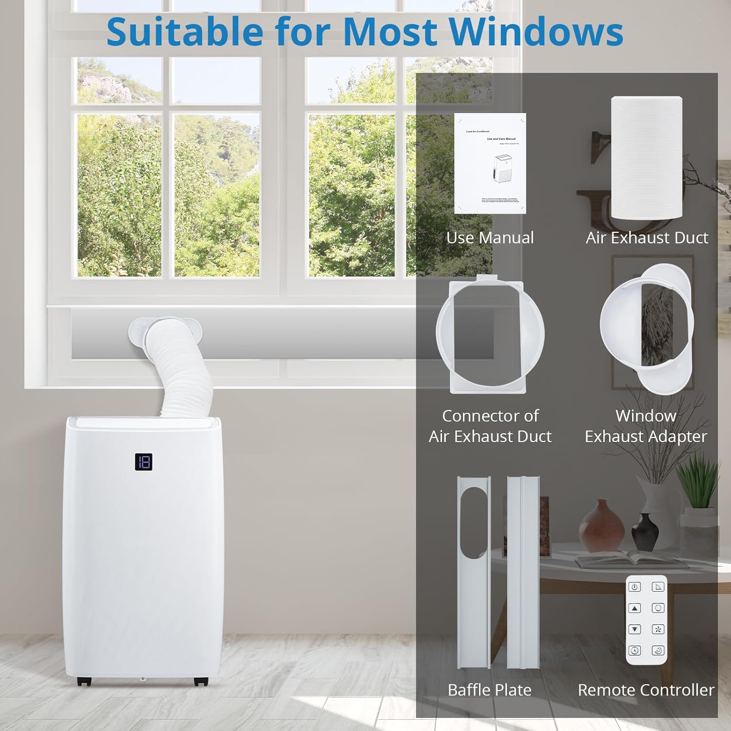 Portable Air Conditioners, 14000 BTU Portable AC, Cools up to 750 Sq. Ft 3-in-1 Mobile AC for Room with Dehumidifier Fan Sleep Mode, 24H Timer, Remote Control, and Window Installation Kit Included