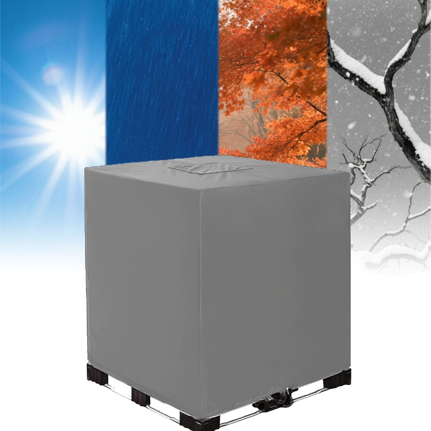 IBC Tote Cover for Outdoor Furniture, All-weather Durable Tear-resistant Sunshade Waterproof Hood for Ibc Container, Rain Barrel and Garden Water Tank, with Storage Bag(Gray,275 Gallon)