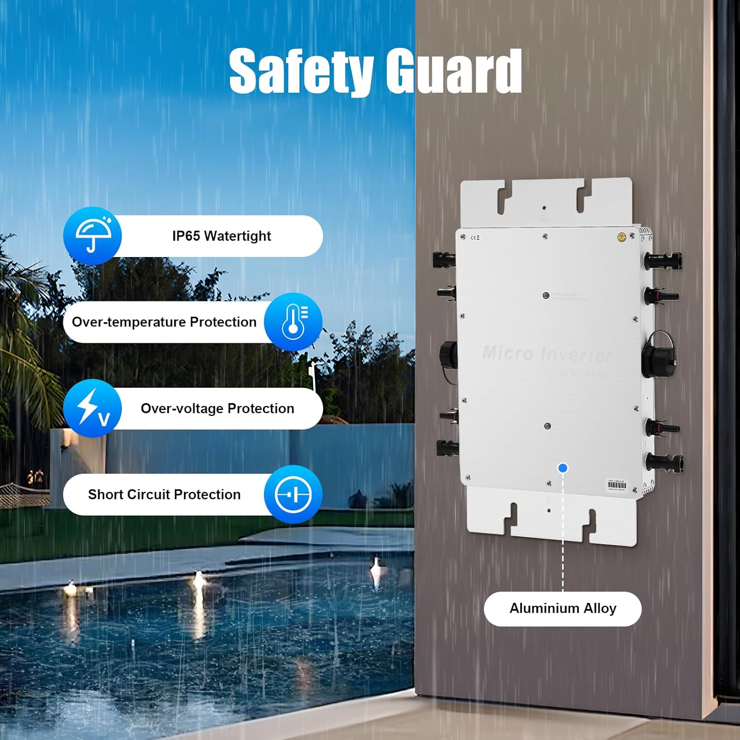 1200W Solar Grid Tie Micro Inverter, 110V Solar Micro Grid Tie Inverter with 32 bit DSP and LCD Display, IP65 Waterproof, MPPT Tech Boosts Generation by 25% for 30V 36V Solar Panel