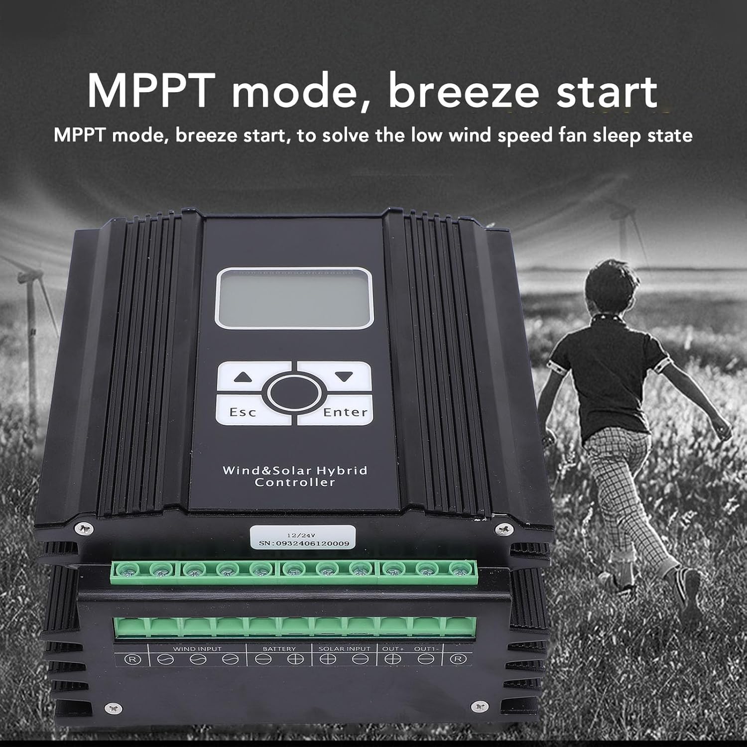 Garosa Wind Solar Charge Controller 12V/24V MPPT Hybrid Regulator with LCD Display Boost PWM Technology for Home Marine Street Light Systems (600W Fan)