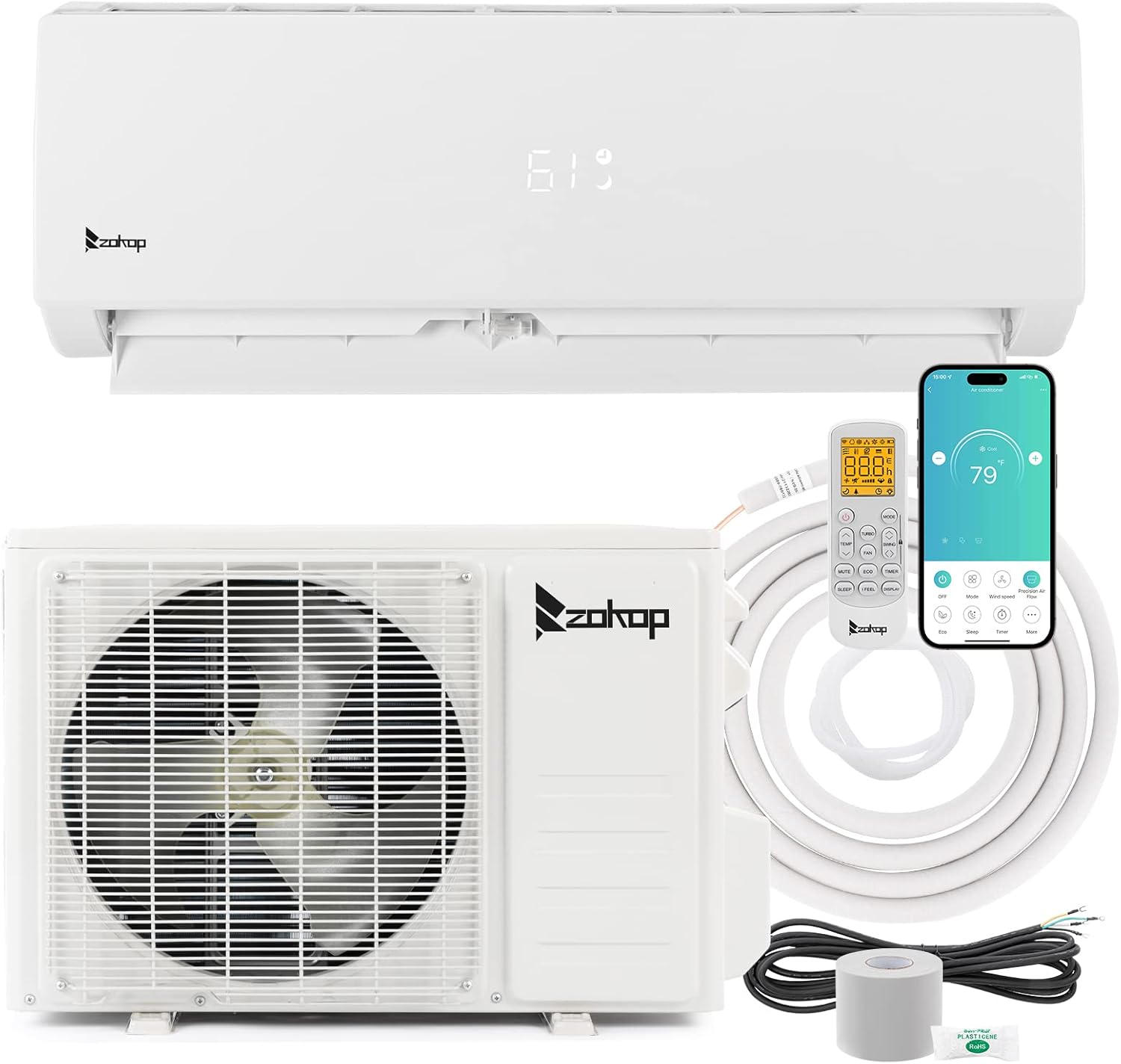 Winado 12,000 BTU Mini Split Air Conditioner Inverter, 21 SEER 230V Energy Saving Split-System AC w/Pre-Charged Condenser, Heat Pump, WIFI Remote Control, Installation Kit, Cools Up to 750 Sq. Ft.