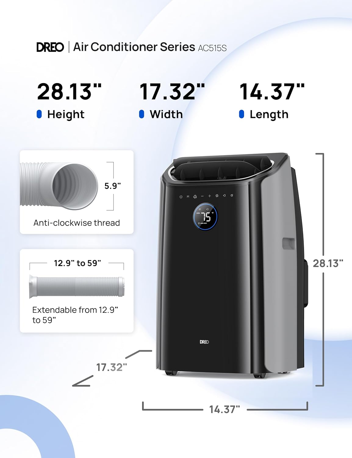 Dreo Portable Air Conditioners, 8000 BTU (DOE) AC Unit for Bedroom with Drainage-free Cooling, 3-in-1 with Fan & Dehumidifier, Touch/APP/Voice/Remote, 24h Timer, Smart Floor AC for Room Indoors